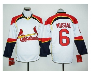 St.Louis Cardinals #6 Stan Musial White Red Long Sleeve Stitched Baseball Jersey