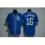 Kansas City Royals #16 Bo Jackson Blue Team Logo Print Cool Base Stitched Baseball Jersey