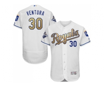 Kansas City Royals #30 Yordano Ventura White 2015 World Series Champions Gold Program FlexBase Authentic Stitched MLB Jersey