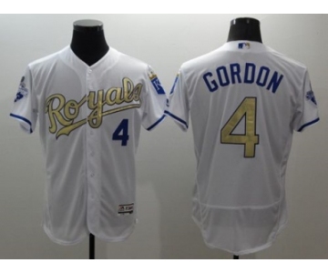 Kansas City Royals #4 Alex Gordon White 2015 World Series Champions Gold Program FlexBase Authentic Stitched MLB Jersey