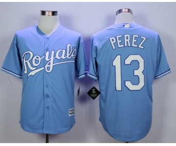 Men Kansas City Royals #13 Salvador Perez Light Blue 2016 Official Cool Base Jersey