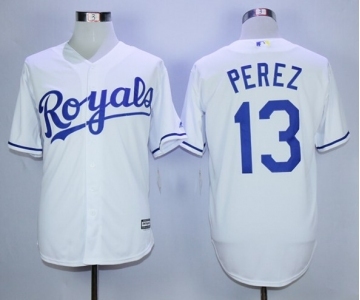 Men Kansas City Royals #13 Salvador Perez White 2016 Official Cool Base Jersey