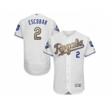 Men Kansas City Royals #2 Alcides Escobar Majestic White World Series Champions Gold Program FlexBase Player Jersey