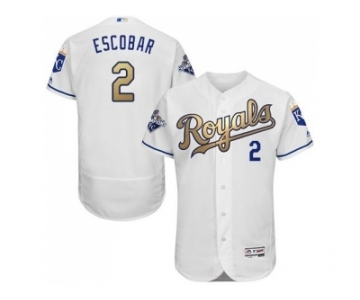 Men Kansas City Royals #2 Alcides Escobar Majestic White World Series Champions Gold Program FlexBase Player Jersey