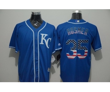 Men Kansas City Royals #35 Eric Hosmer Blue USA Flag Fashion Cool Base Jersey