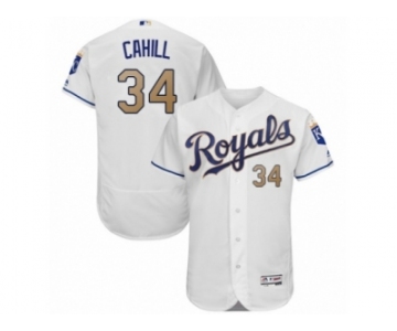 Men Majestic Kansas City Royals #34 Trevor Cahill White Flexbase Authentic Collection MLB Jersey