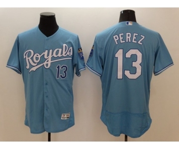 Men's Kansas City Royals #13 Salvador Perez Majestic Light Blue Flexbase Authentic Collection Player Jersey