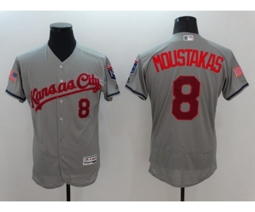 Men's Kansas City Royals #8 Mike Moustakas Majestic Gray Fashion Stars & Stripes Flex Base Player Jersey