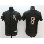 Men's Kansas City Royals #8 Mike Moustakas Majestic Green Salute to Service Flexbase Authentic Collection Jersey