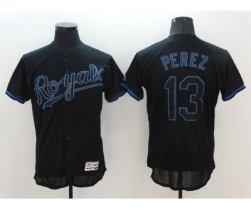 Men's Majestic Kansas City Royals #13 Salvador Perez Lights Out Black Flexbase Authentic Collection MLB Jersey