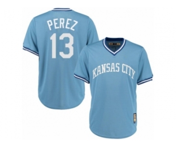 Men's Majestic Kansas City Royals #13 Salvador Perez Replica Light Blue Cooperstown MLB Jersey