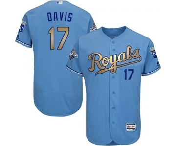 Men's Majestic Kansas City Royals #17 Wade Davis Authentic Light Blue 2015 World Series Champions Gold Program FlexBase MLB Jersey