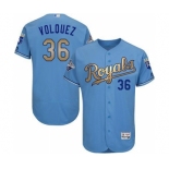 Men's Majestic Kansas City Royals #36 Edinson Volquez Authentic Light Blue 2015 World Series Champions Gold Program FlexBase MLB Jersey