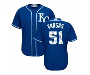 Men's Majestic Kansas City Royals #51 Jason Vargas Blue Authentic Blue Team Logo Fashion Cool Base MLB Jersey