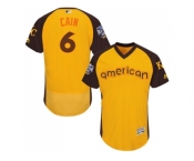Men's Majestic Kansas City Royals #6 Lorenzo Cain Yellow 2016 All-Star American League BP Authentic Collection Flex Base MLB Jerse