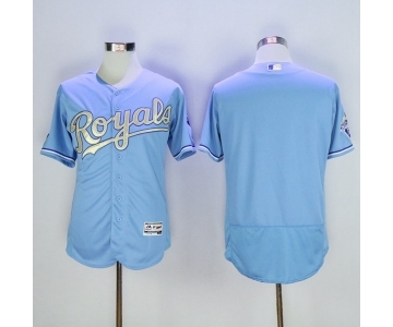 Men's Majestic Kansas City Royals Blank Authentic Light Blue 2015 World Series Champions Gold Program FlexBase MLB Jersey