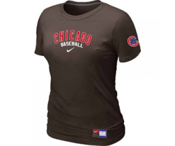 Women MLB Chicago Cubs Nike Brown Short Sleeve Practice T-Shirt