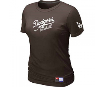 Women MLB Los Angeles Dodgers Nike Brown Short Sleeve Practice T-Shirt