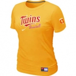 Women MLB Minnesota Twins Nike Yellow Short Sleeve Practice T-Shirt