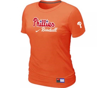 Women MLB Philadelphia Phillies Nike Orange Short Sleeve Practice T-Shirt
