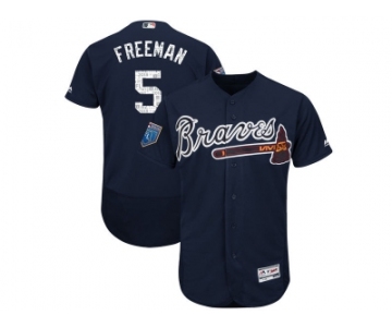 Men Atlanta Braves #5 Freddie Freeman Majestic Navy 2018 Spring Training Flex Base Player Jersey