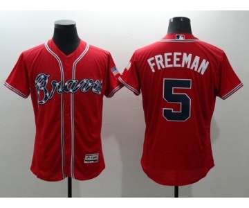 Men Atlanta Braves #5 Freddie Freeman Majestic Red Flexbase Authentic Collection Player Jersey