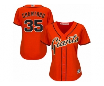Women Majestic San Francisco Giants #35 Brandon Crawford Authentic Orange Alternate Cool Base MLB Jersey