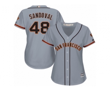 Women Majestic San Francisco Giants #48 Pablo Sandoval Replica Grey Road Cool Base MLB Jersey