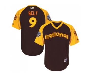 Youth Majestic San Francisco Giants #9 Brandon Belt Authentic Brown 2016 All-Star National League BP Cool Base MLB Jersey
