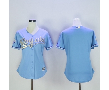 Women's Kansas City Royals Majestic Blank Light Blue 2015 World Series Champions Gold Program Cool Base Jersey