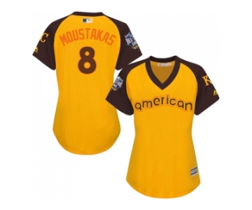 Women's Majestic Kansas City Royals #8 Mike Moustakas Authentic Yellow 2016 All-Star American League BP Cool Base MLB Jersey