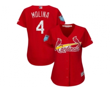 Women St. Louis Cardinals #4 Yadier Molina Majestic Scarlet 2018 Spring Training Cool Base Player Jersey