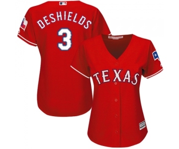 Women's Majestic Texas Rangers #3 Delino DeShields Authentic Red Alternate Cool Base MLB Jersey