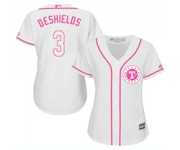 Women's Majestic Texas Rangers #3 Delino DeShields Authentic White Fashion Cool Base MLB Jersey
