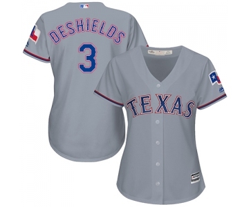 Women's Majestic Texas Rangers #3 Delino DeShields Replica Grey Road Cool Base MLB Jersey