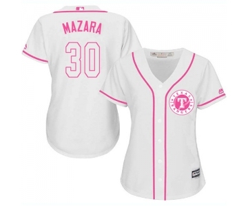 Women's Majestic Texas Rangers #30 Nomar Mazara Authentic White Fashion Cool Base MLB Jersey