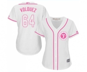 Women's Majestic Texas Rangers #64 Edinson Volquez Authentic White Fashion Cool Base MLB Jersey