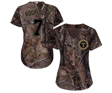 Women's Majestic Texas Rangers #7 Ivan Rodriguez Authentic Camo Realtree Collection Flex Base MLB Jersey