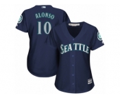 Women Majestic Seattle Mariners #10 Yonder Alonso Authentic Navy Blue Alternate 2 Cool Base MLB Jersey
