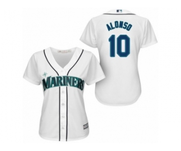 Women Majestic Seattle Mariners #10 Yonder Alonso Replica White Home Cool Base MLB Jersey