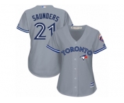 Women Majestic Toronto Blue Jays #21 Michael Saunders Replica Grey Road MLB Jersey