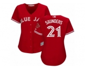 Women Majestic Toronto Blue Jays #21 Michael Saunders Replica Scarlet Alternate MLB Jersey