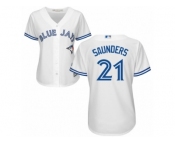Women Majestic Toronto Blue Jays #21 Michael Saunders Replica White Home MLB Jersey