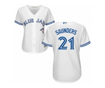 Women Majestic Toronto Blue Jays #21 Michael Saunders Replica White Home MLB Jersey