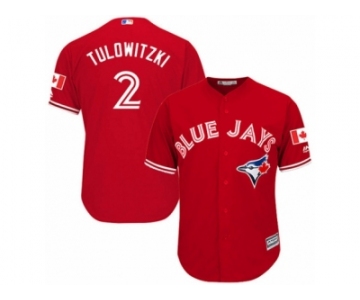 Youth Majestic Toronto Blue Jays #2 Troy Tulowitzki Authentic Red Canada Day MLB Jersey