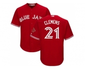 Youth Toronto Blue Jays #21 Roger Clemens Red Cool Base Canada Day Stitched MLB Jersey