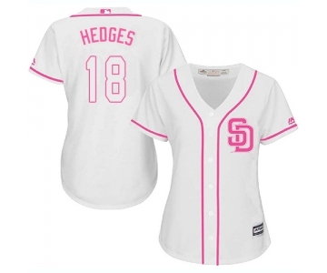 Women's Majestic San Diego Padres #18 Austin Hedges Replica White Fashion Cool Base MLB Jersey