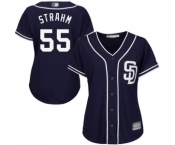 Women's San Diego Padres #55 Matt Strahm Authentic Navy Blue Alternate 1 Cool Base Baseball Jersey