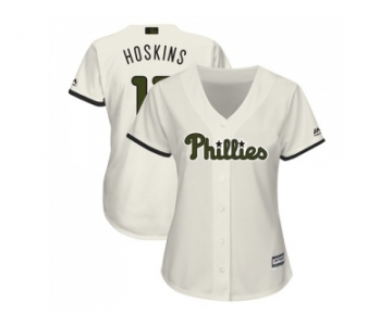 Women Philadelphia Phillies #17 Rhys Hoskins Cream 2018 Memorial Day Cool Base Stitched MLB Jersey