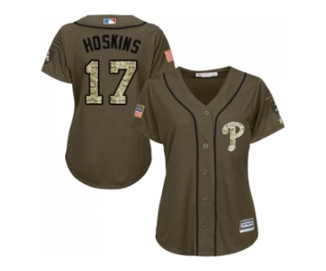 Women Philadelphia Phillies #17 Rhys Hoskins Green Salute to Service Stitched MLB Jersey